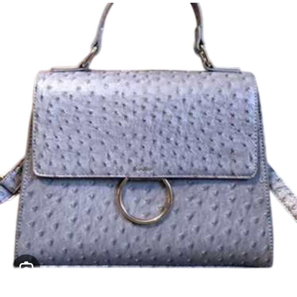 Grossi‎ Ostrich Embossed Faux Leather Top Handle Crossbody Bag Grey
